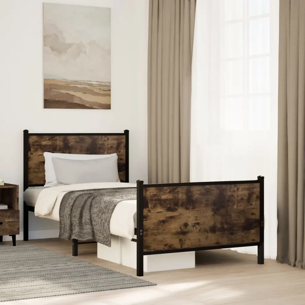 Letto singolo | Letto per adulti | Giroletto senza Materaso in Metallo Rovere Fumo 90x190 cm - Image 2