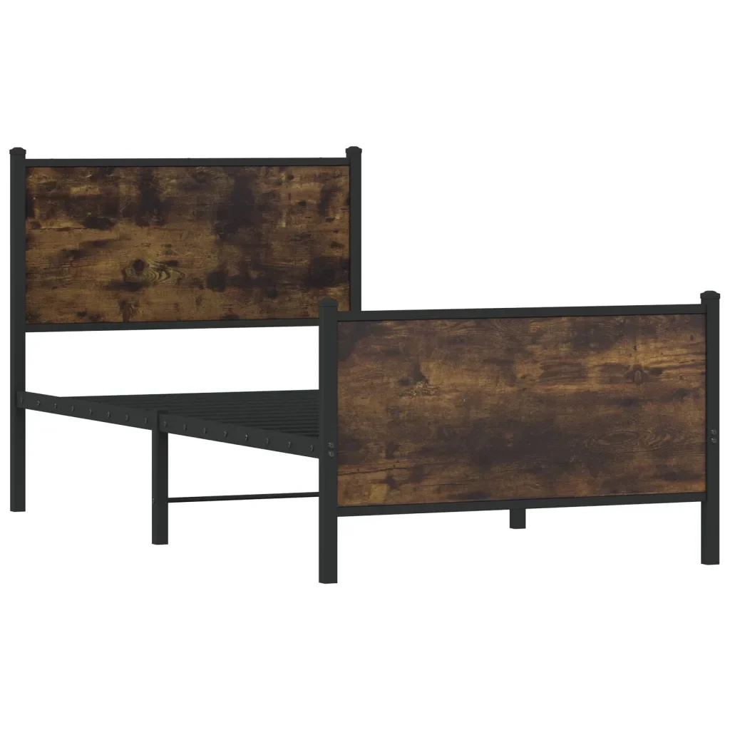 Letto singolo | Letto per adulti | Giroletto senza Materaso in Metallo Rovere Fumo 90x190 cm - Image 3