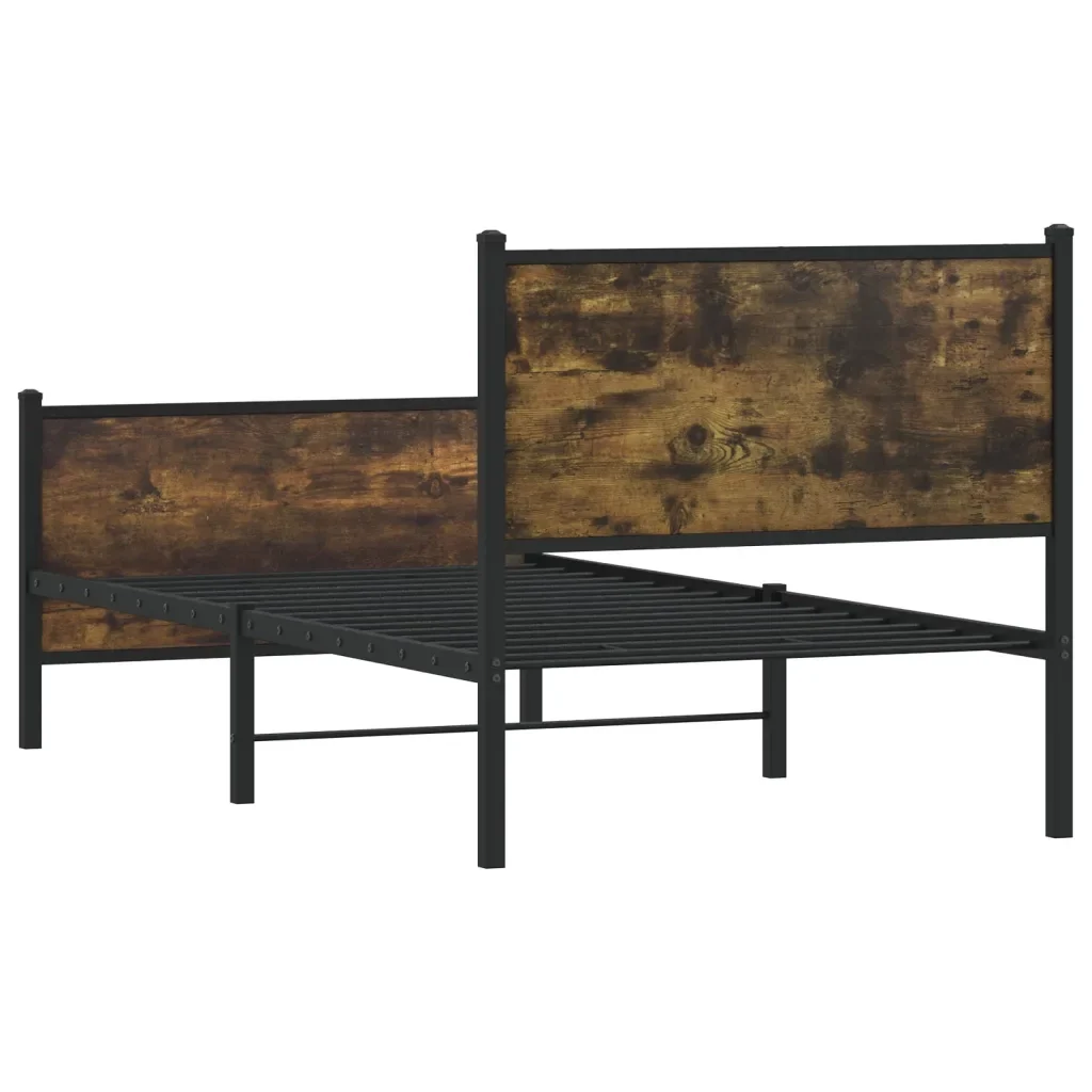 Letto singolo | Letto per adulti | Giroletto senza Materaso in Metallo Rovere Fumo 90x190 cm - Image 7