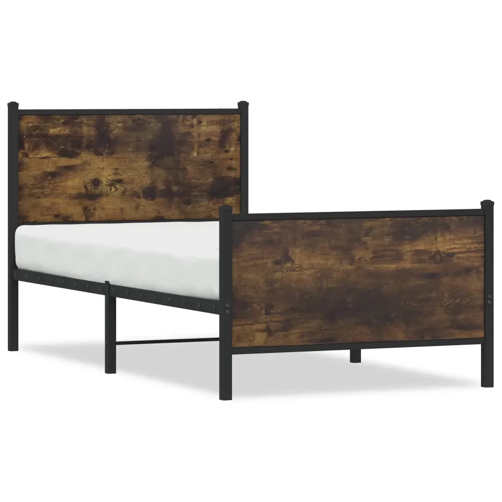 Letto singolo | Letto per adulti | Giroletto senza Materaso in Metallo Rovere Fumo 90x200 cm
