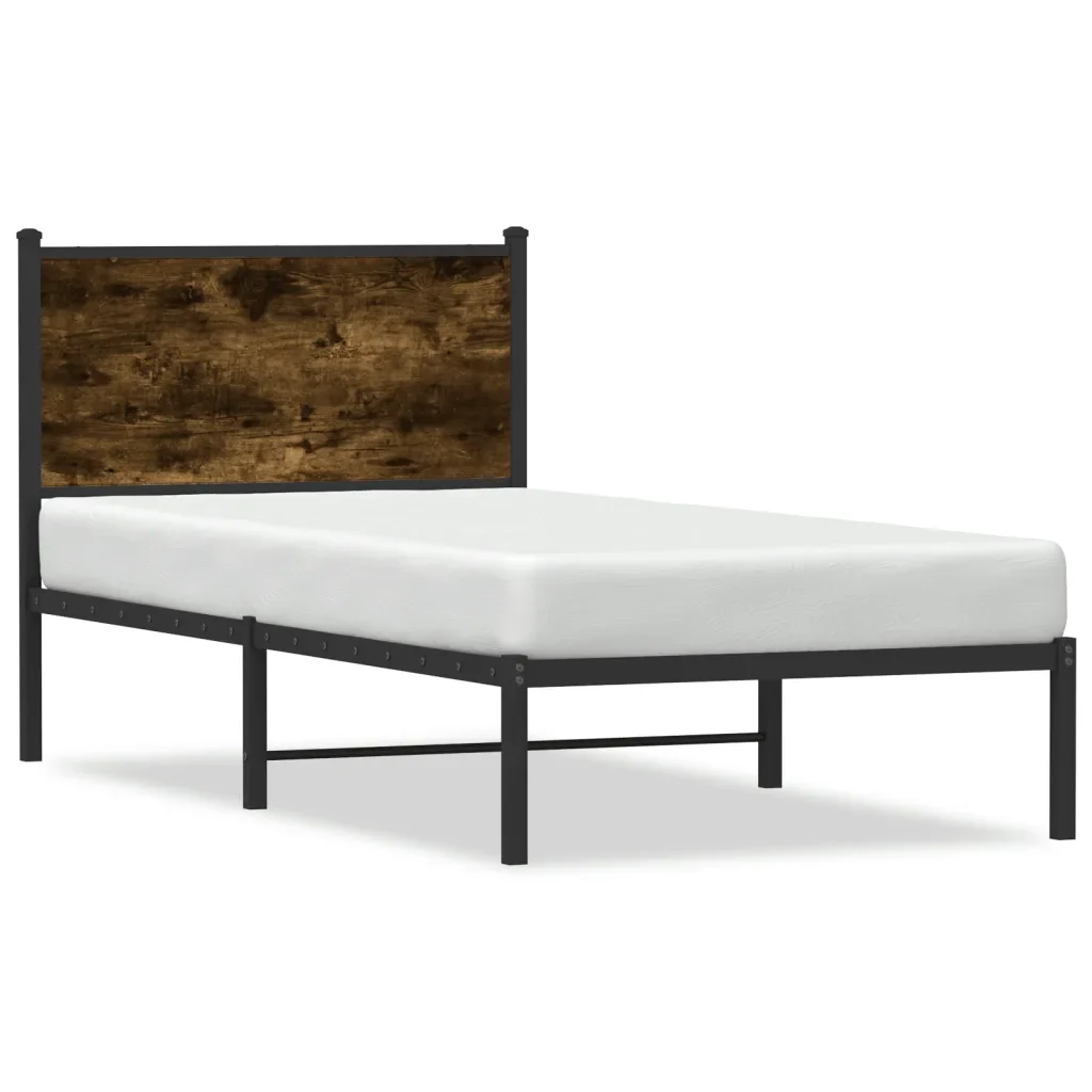 Letto singolo | Letto per adulti | Giroletto senza Materaso in Metallo Rovere Fumo 90x200 cm