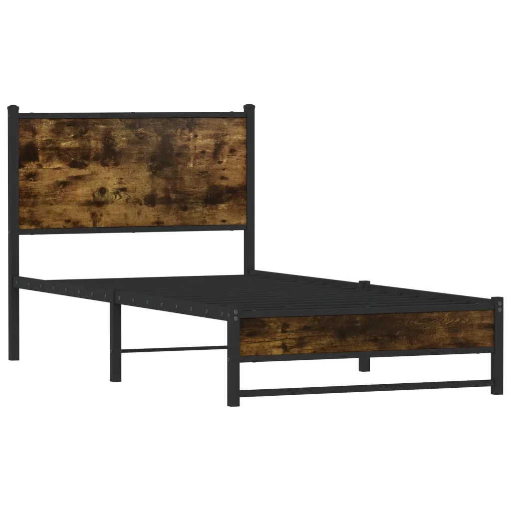 Letto singolo | Letto per adulti | Giroletto senza Materaso in Metallo Rovere Fumo 90x200 cm - Image 3