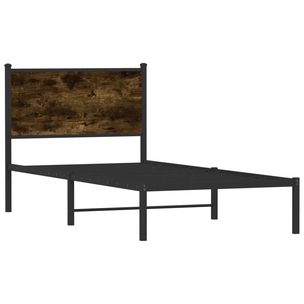 Letto singolo | Letto per adulti | Giroletto senza Materaso in Metallo Rovere Fumo 90x200 cm - Image 3