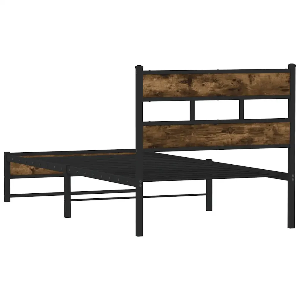 Letto singolo | Letto per adulti | Giroletto senza Materaso in Metallo Rovere Fumo 90x200 cm - Image 6