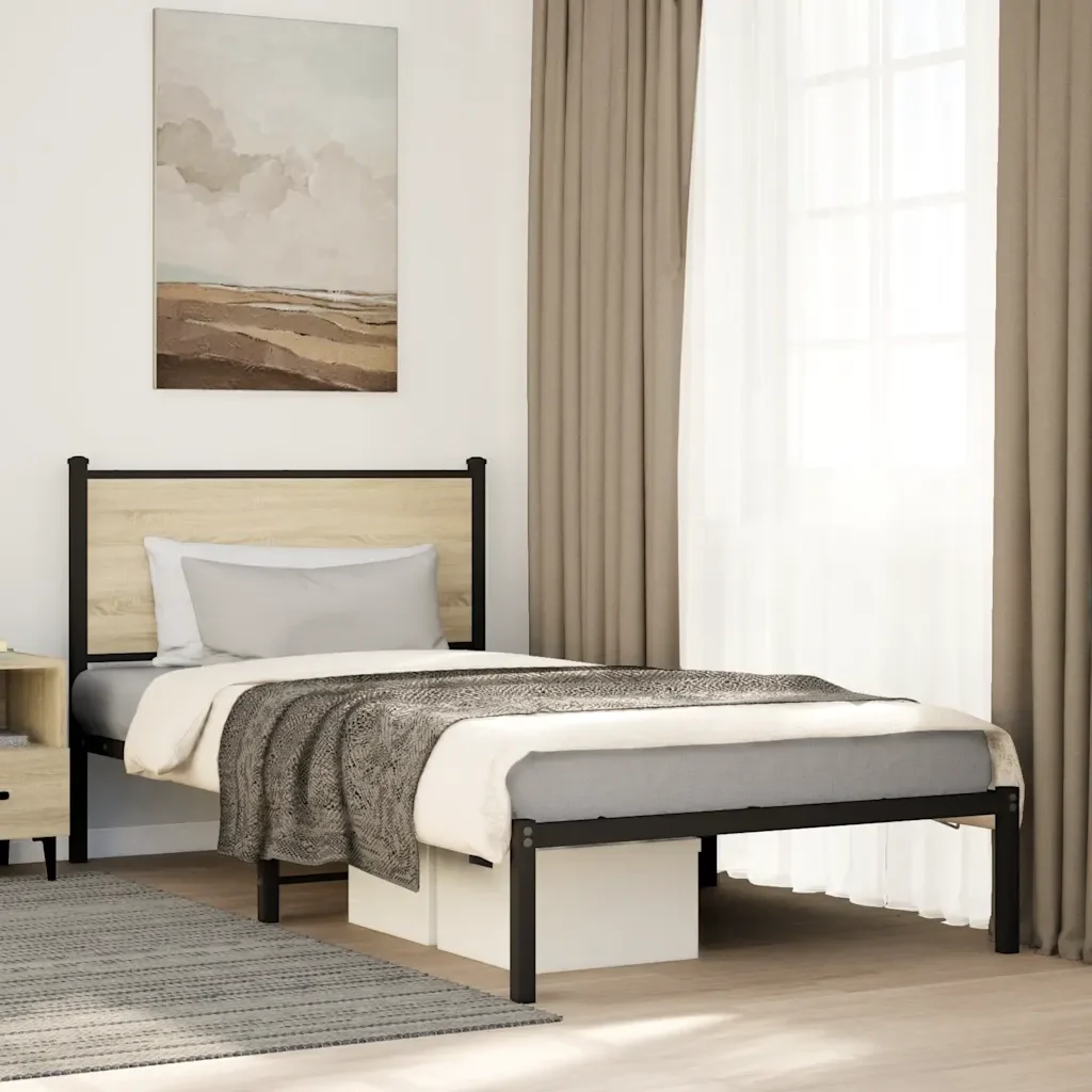 Letto singolo | Letto per adulti | Giroletto senza Materaso in Metallo Rovere Sonoma 100x190 cm - Image 2