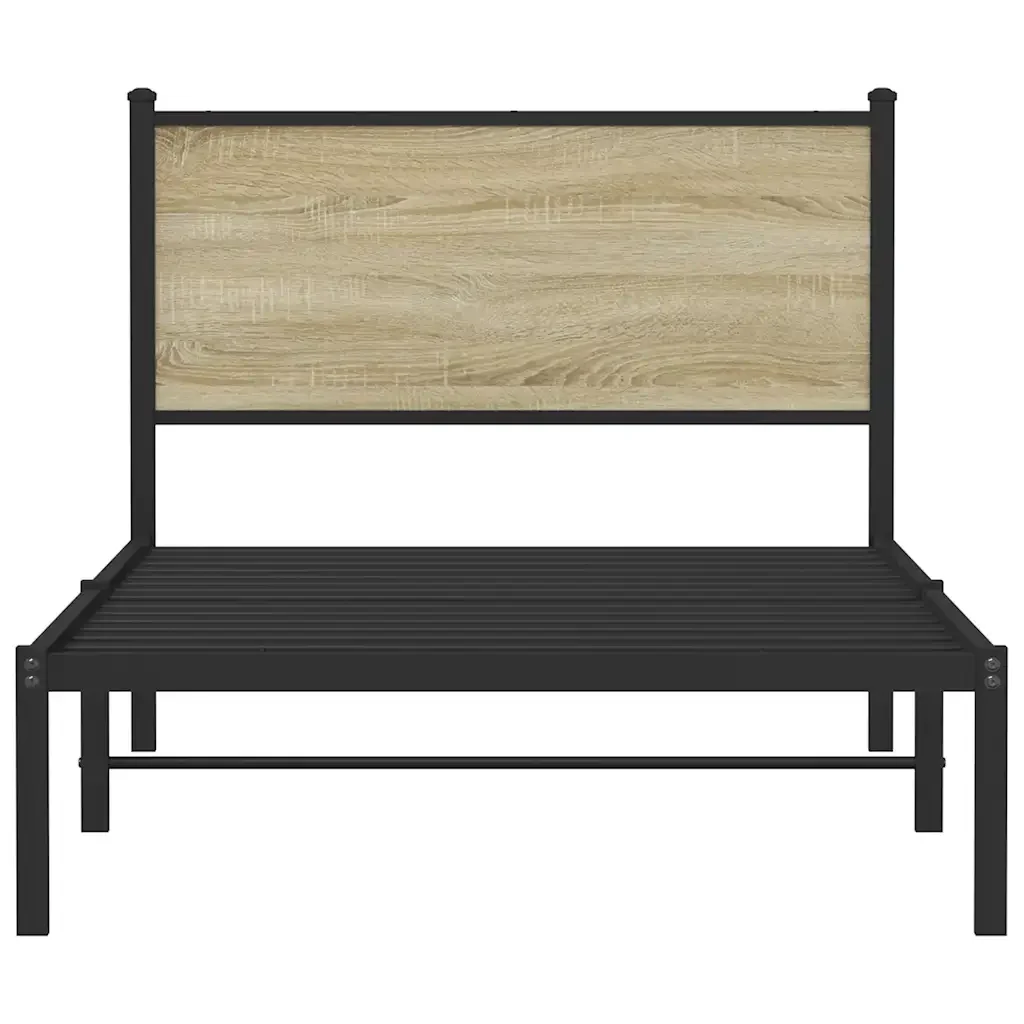 Letto singolo | Letto per adulti | Giroletto senza Materaso in Metallo Rovere Sonoma 100x190 cm - Image 5