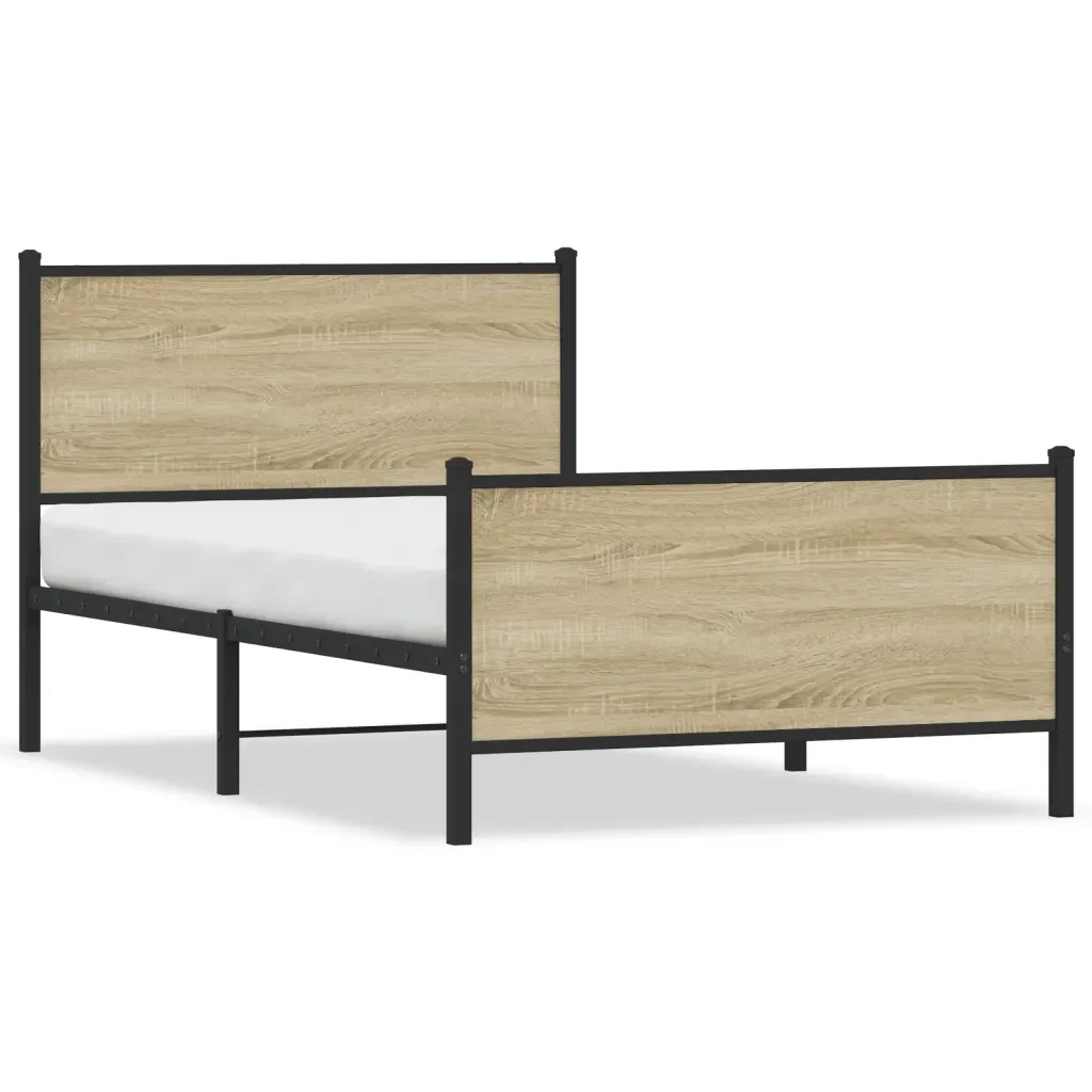 Letto singolo | Letto per adulti | Giroletto senza Materaso in Metallo Rovere Sonoma 100x190 cm