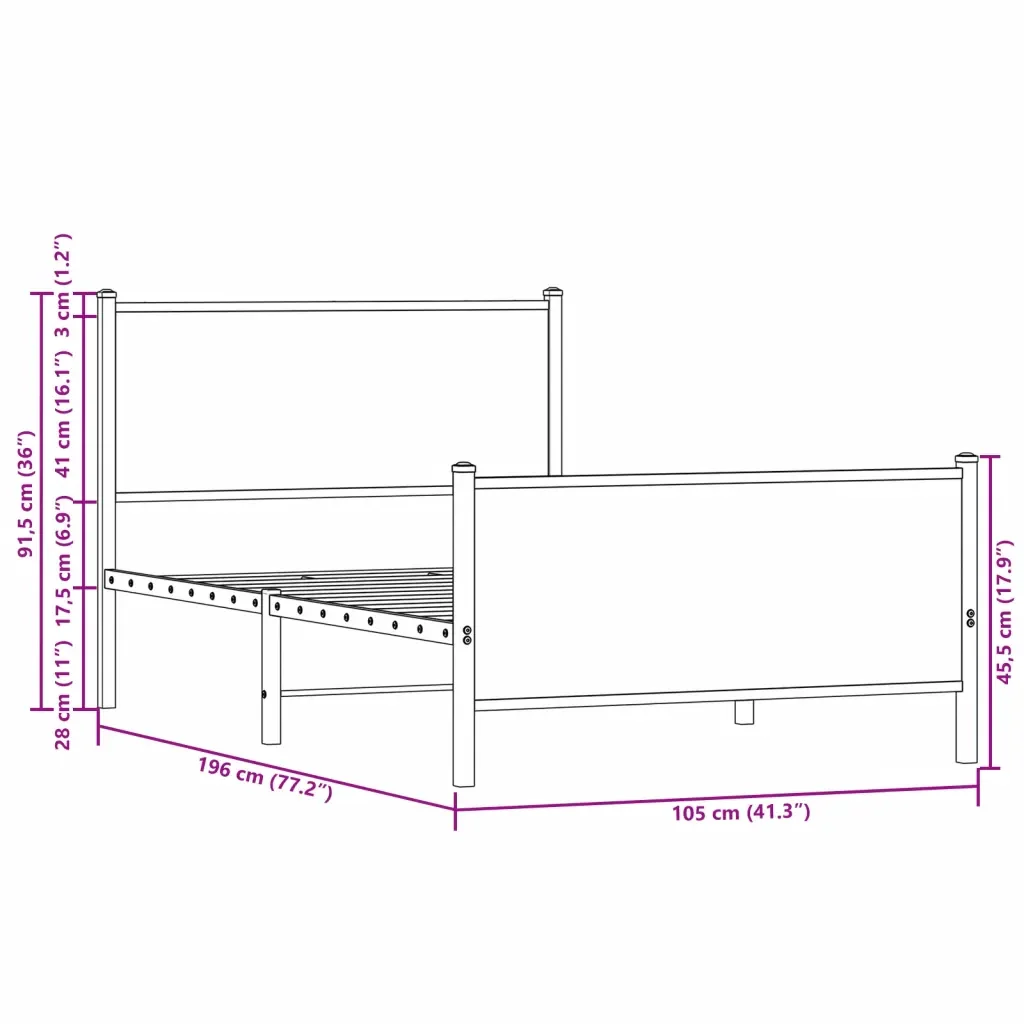 Letto singolo | Letto per adulti | Giroletto senza Materaso in Metallo Rovere Sonoma 100x190 cm - Image 10