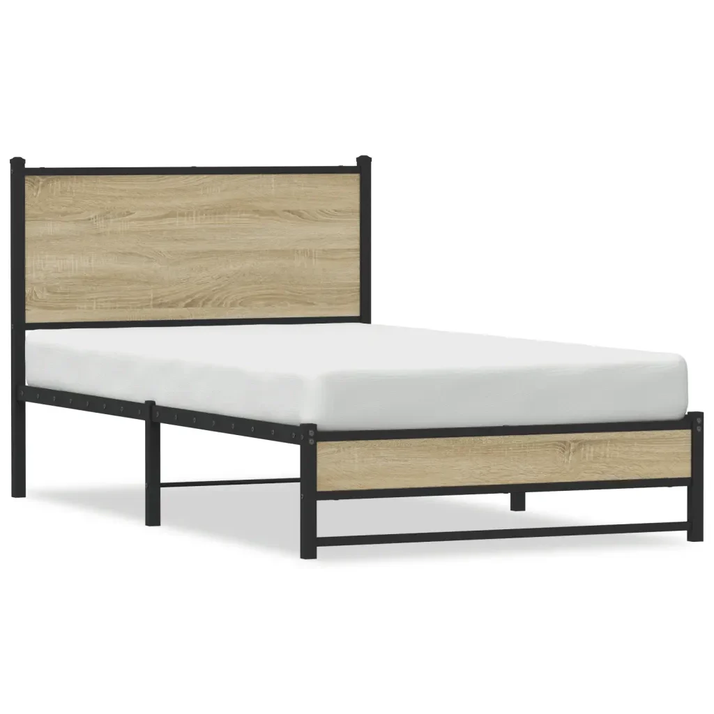 Letto singolo | Letto per adulti | Giroletto senza Materaso in Metallo Rovere Sonoma 100x190 cm