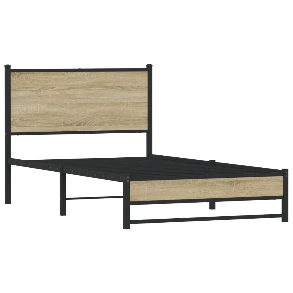 Letto singolo | Letto per adulti | Giroletto senza Materaso in Metallo Rovere Sonoma 100x190 cm - Image 3