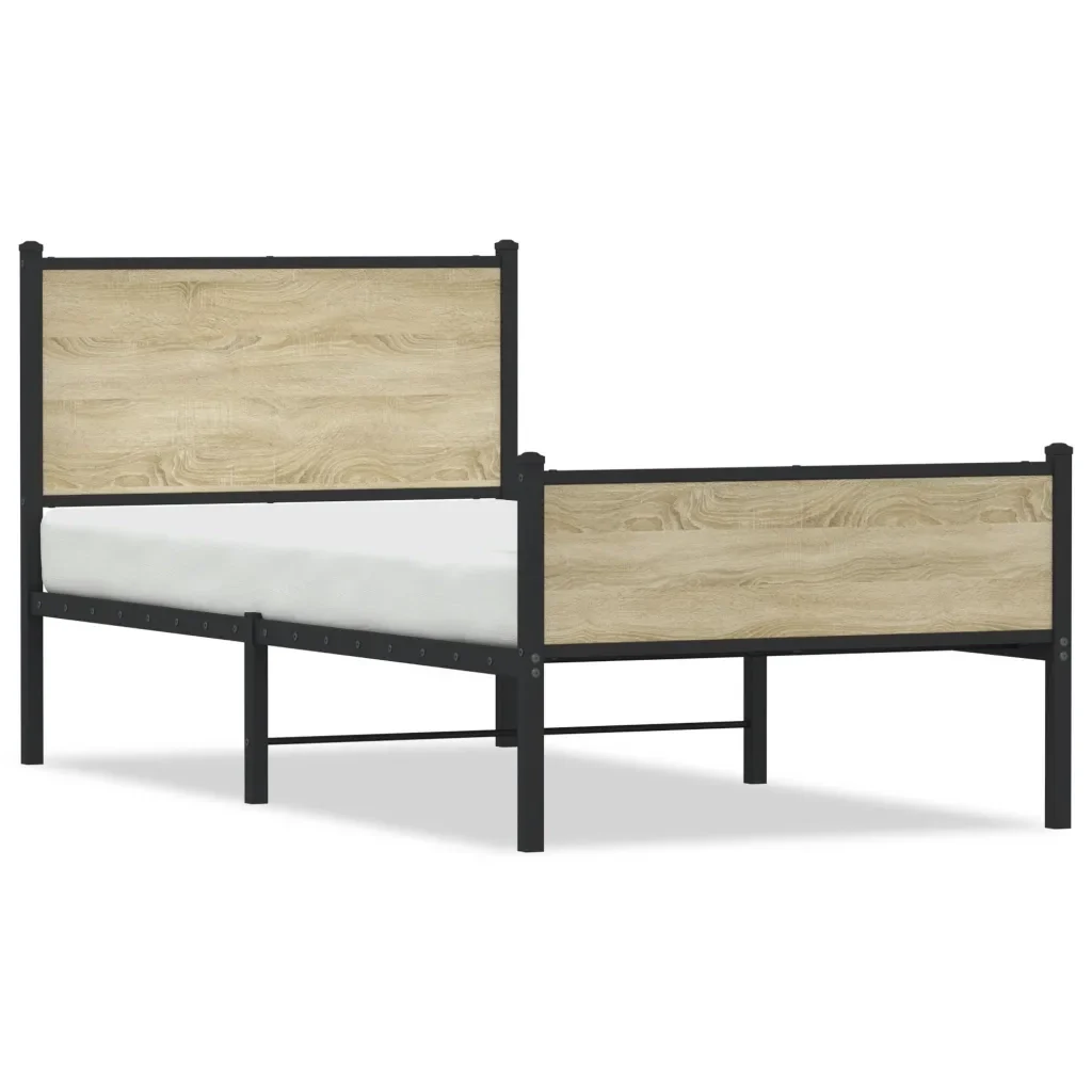 Letto singolo | Letto per adulti | Giroletto senza Materaso in Metallo Rovere Sonoma 100x190 cm