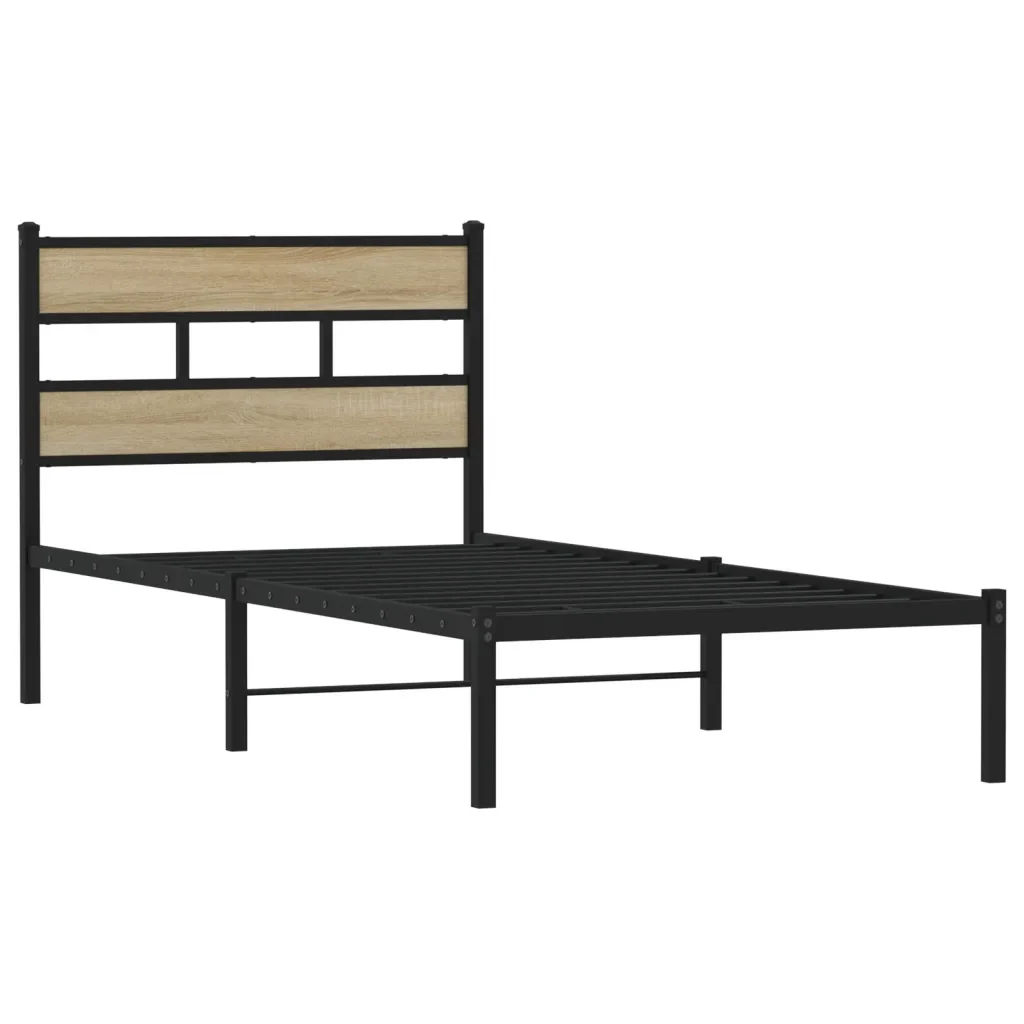 Letto singolo | Letto per adulti | Giroletto senza Materaso in Metallo Rovere Sonoma 100x190 cm - Image 4