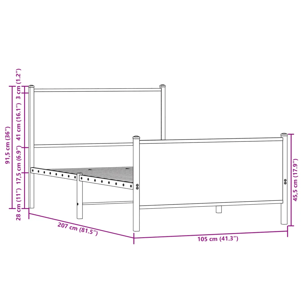 Letto singolo | Letto per adulti | Giroletto senza Materaso in Metallo Rovere Sonoma 100x200 cm - Image 10