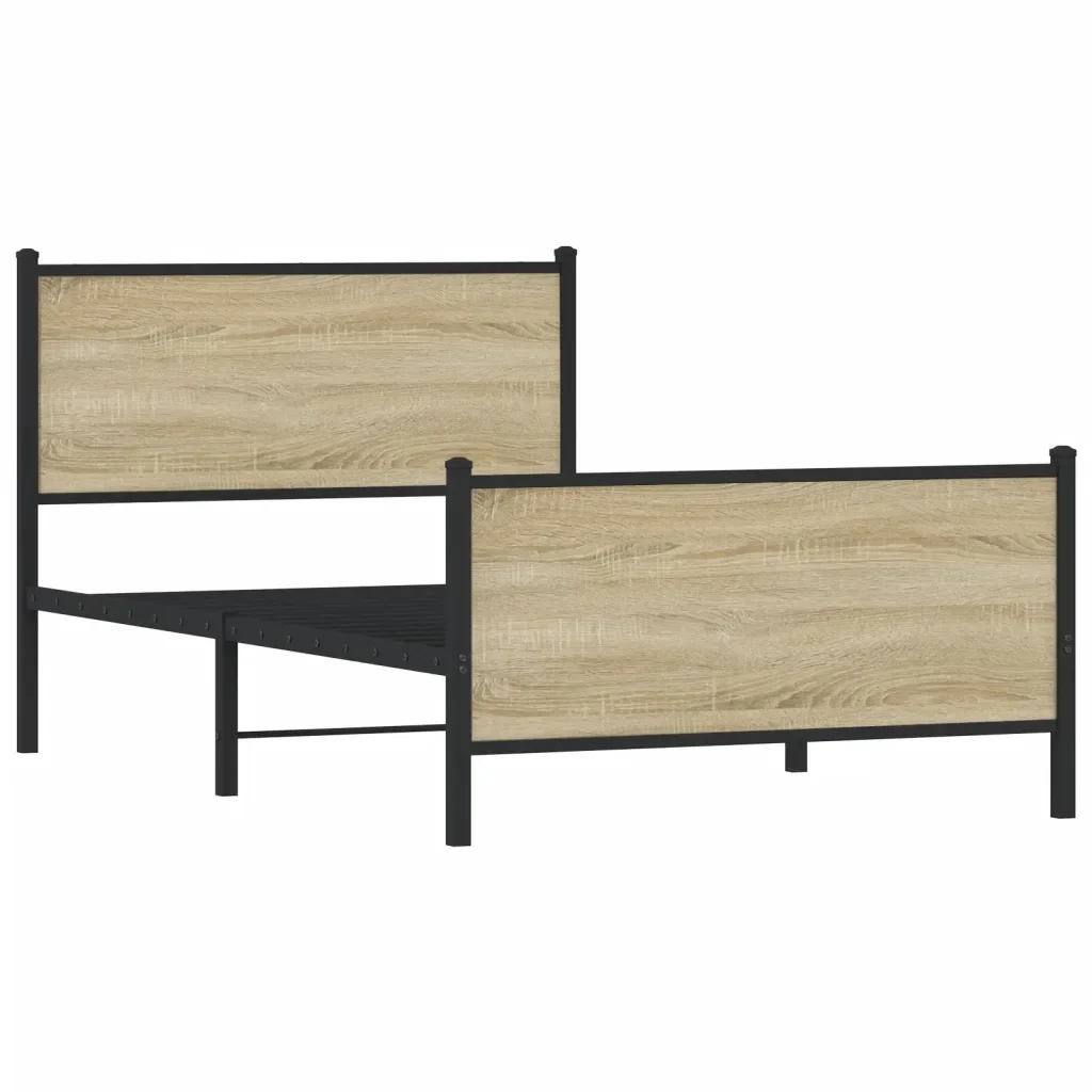Letto singolo | Letto per adulti | Giroletto senza Materaso in Metallo Rovere Sonoma 100x200 cm - Image 4