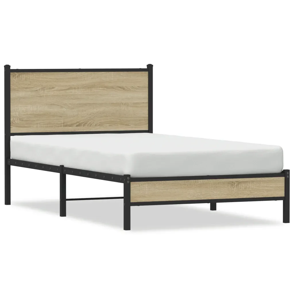 Letto singolo | Letto per adulti | Giroletto senza Materaso in Metallo Rovere Sonoma 100x200 cm