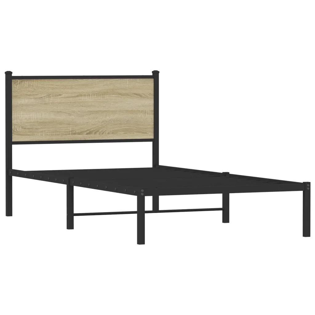 Letto singolo | Letto per adulti | Giroletto senza Materaso in Metallo Rovere Sonoma 100x200 cm - Image 3