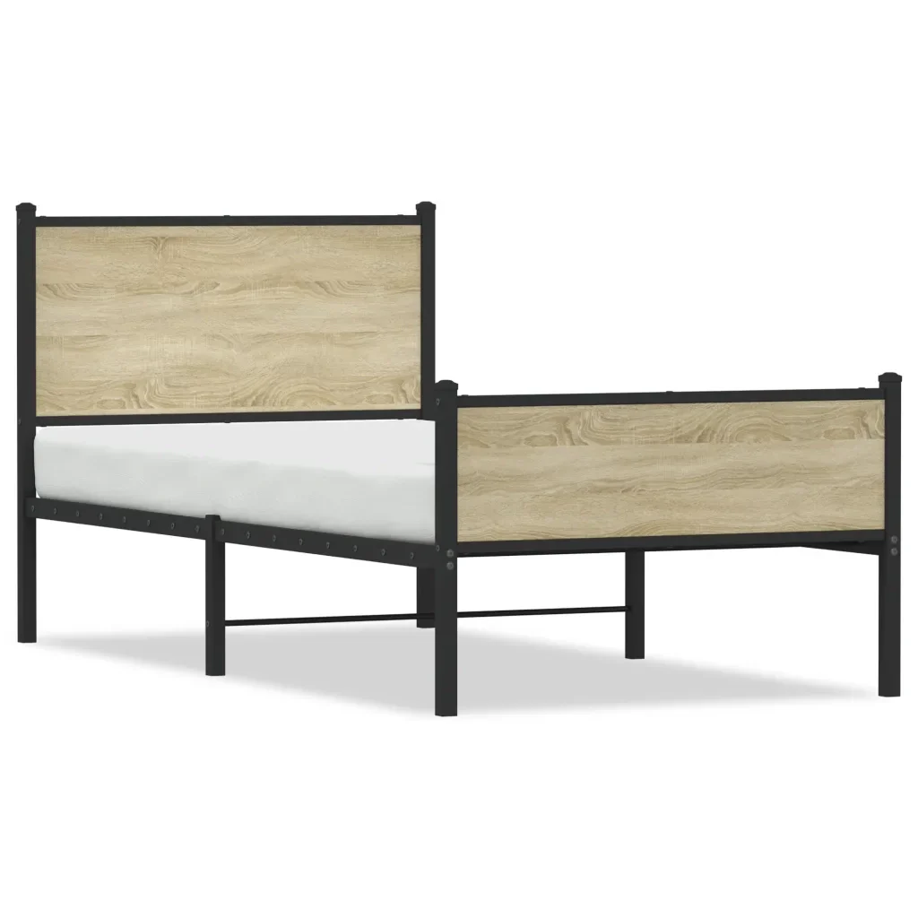 Letto singolo | Letto per adulti | Giroletto senza Materaso in Metallo Rovere Sonoma 100x200 cm