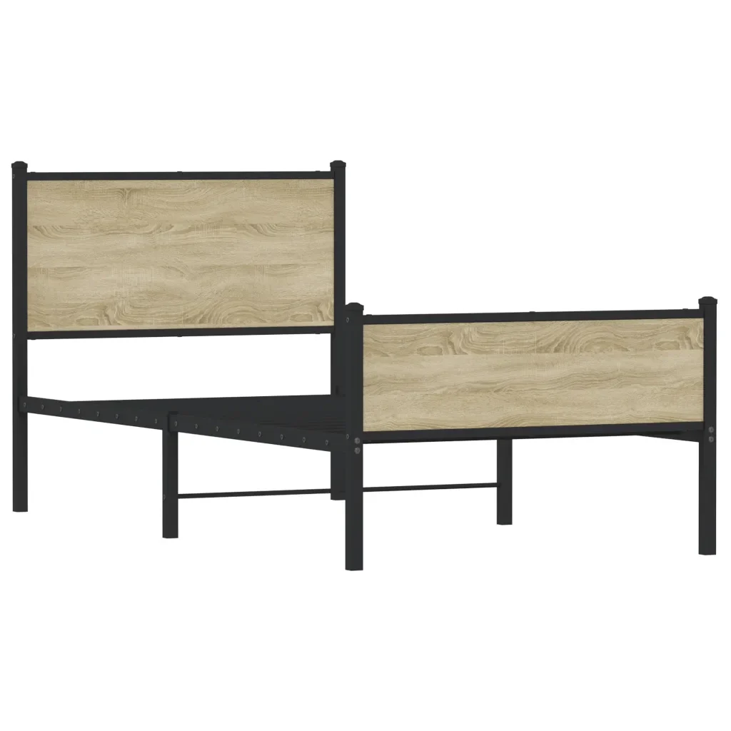 Letto singolo | Letto per adulti | Giroletto senza Materaso in Metallo Rovere Sonoma 100x200 cm - Image 3