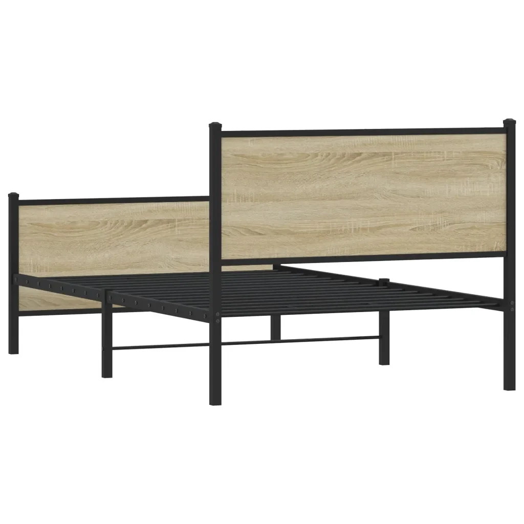 Letto singolo | Letto per adulti | Giroletto senza Materaso in Metallo Rovere Sonoma 107x203 cm - Image 7