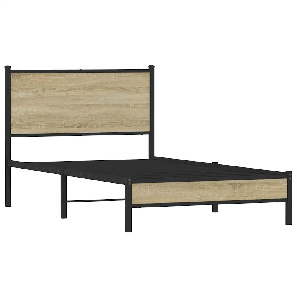 Letto singolo | Letto per adulti | Giroletto senza Materaso in Metallo Rovere Sonoma 107x203 cm - Image 3