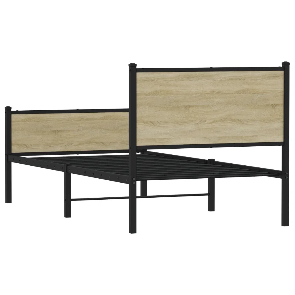 Letto singolo | Letto per adulti | Giroletto senza Materaso in Metallo Rovere Sonoma 107x203 cm - Image 7
