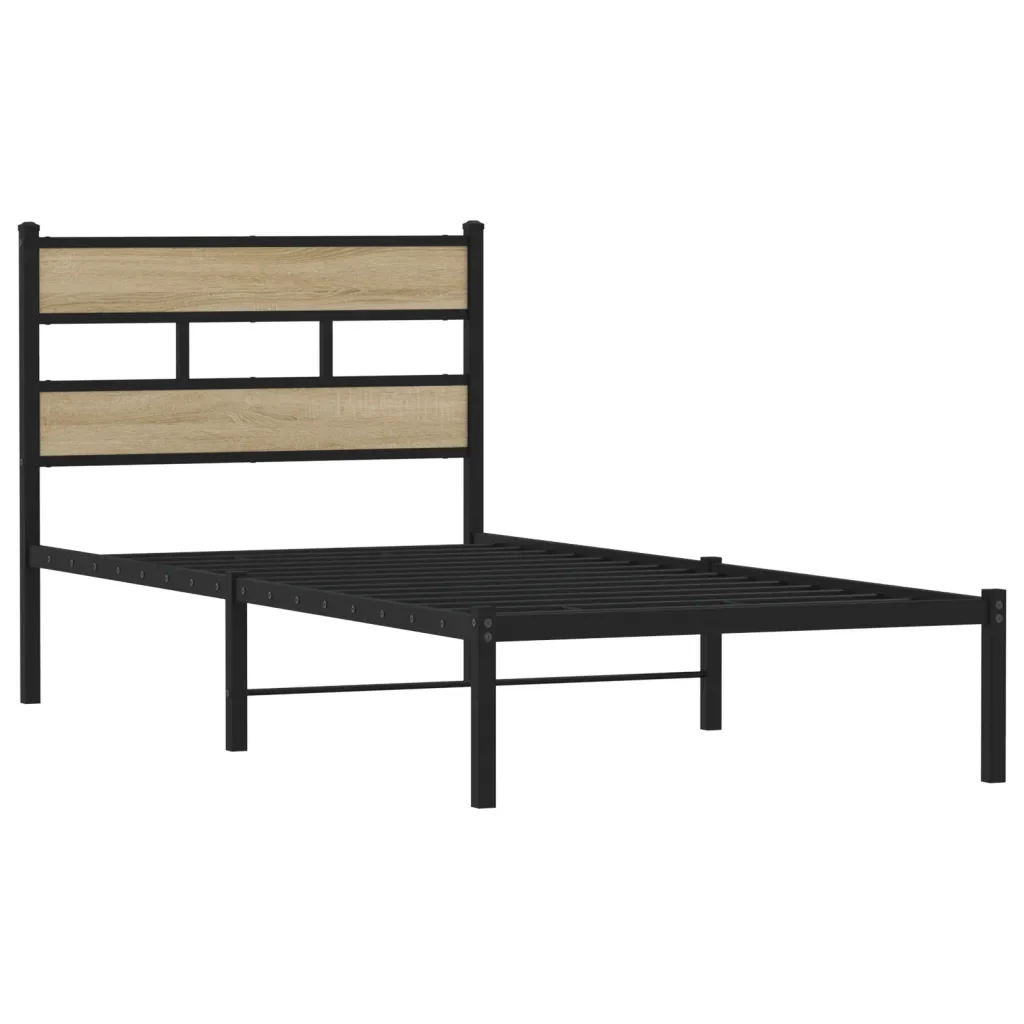 Letto singolo | Letto per adulti | Giroletto senza Materaso in Metallo Rovere Sonoma 107x203 cm - Image 3