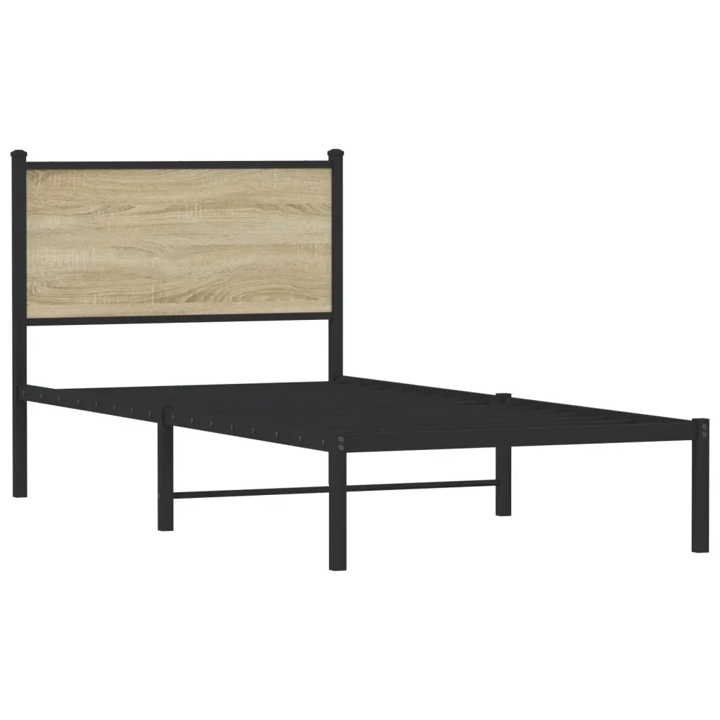 Letto singolo | Letto per adulti | Giroletto senza Materaso in Metallo Rovere Sonoma 75x190 cm - Image 3