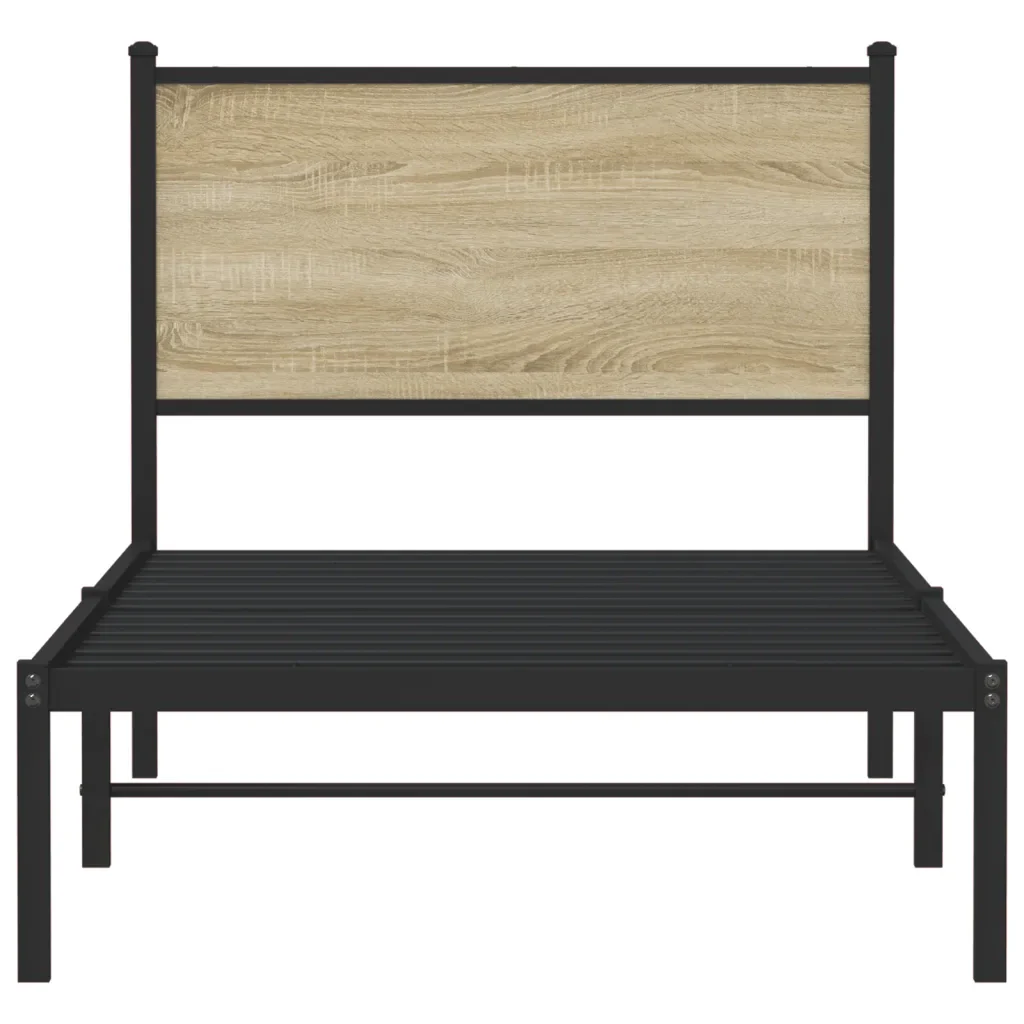 Letto singolo | Letto per adulti | Giroletto senza Materaso in Metallo Rovere Sonoma 75x190 cm - Image 5