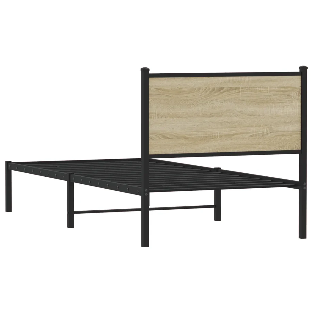 Letto singolo | Letto per adulti | Giroletto senza Materaso in Metallo Rovere Sonoma 75x190 cm - Image 7