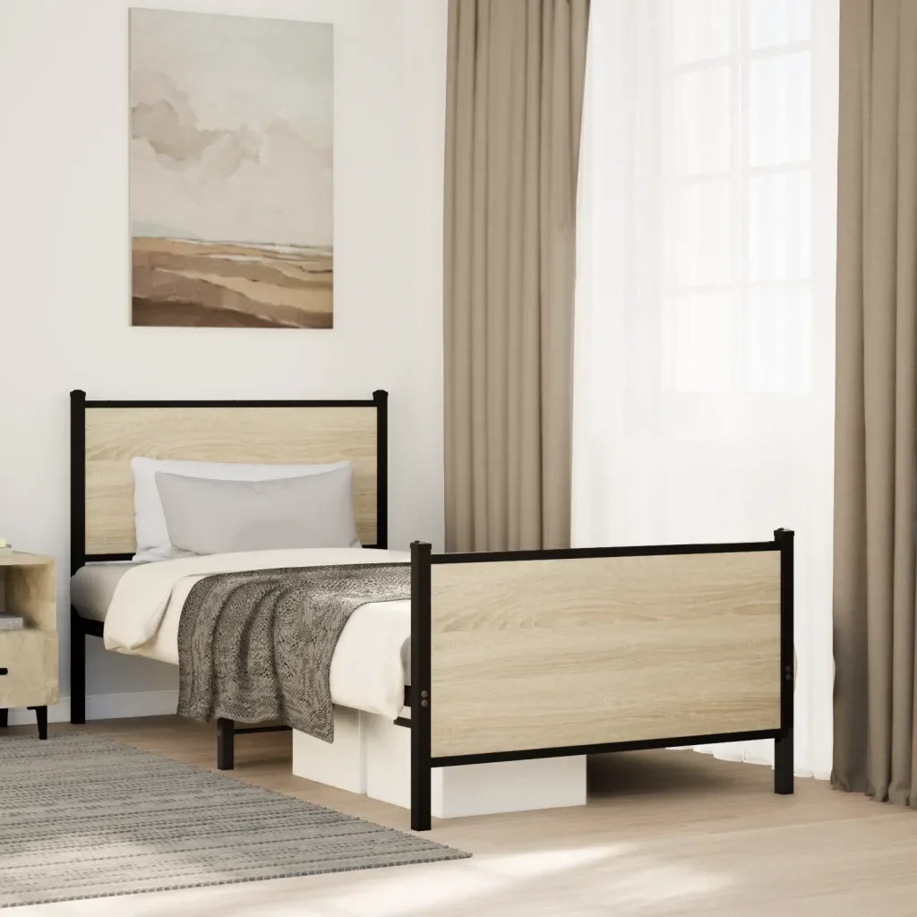 Letto singolo | Letto per adulti | Giroletto senza Materaso in Metallo Rovere Sonoma 75x190 cm - Image 2