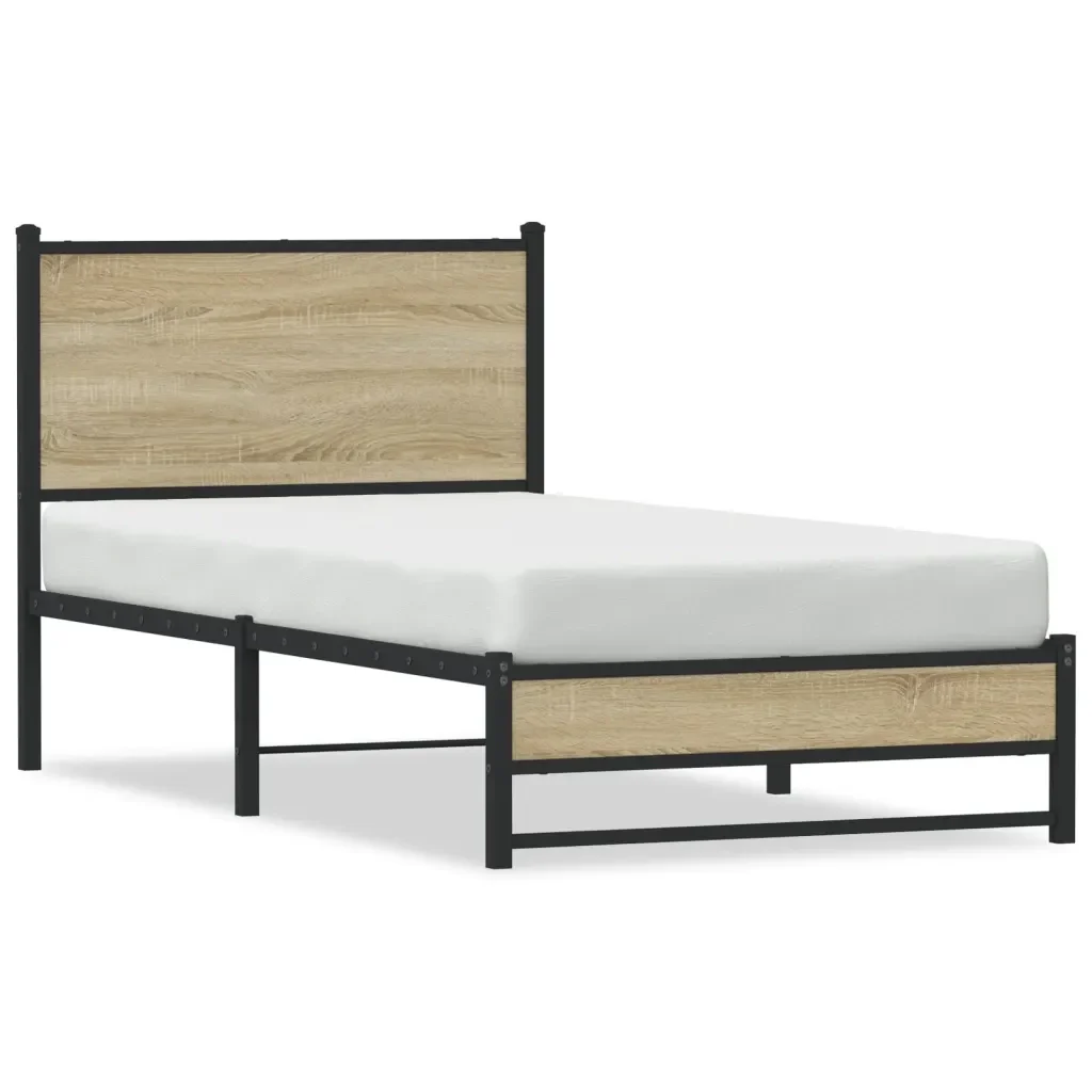 Letto singolo | Letto per adulti | Giroletto senza Materaso in Metallo Rovere Sonoma 75x190 cm