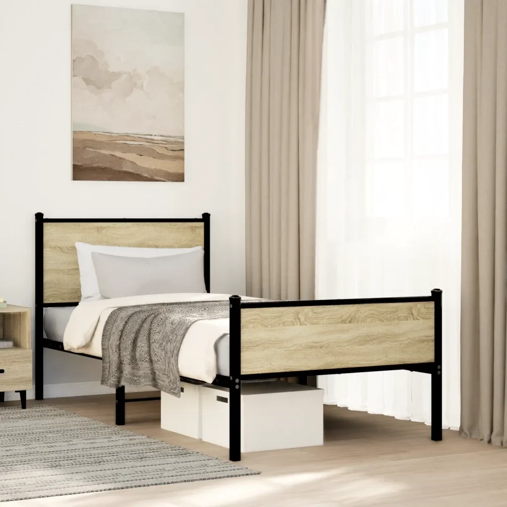 Letto singolo | Letto per adulti | Giroletto senza Materaso in Metallo Rovere Sonoma 75x190 cm - Image 2