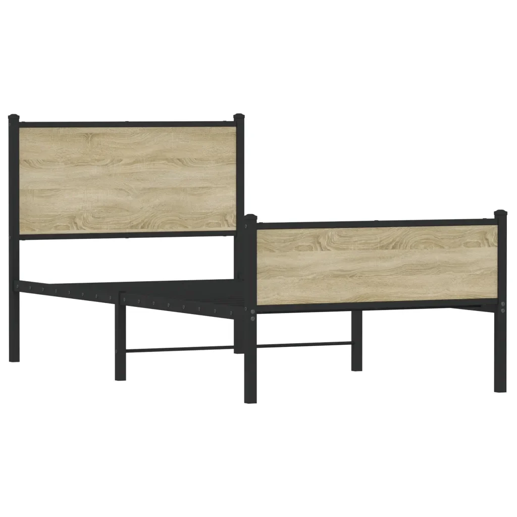 Letto singolo | Letto per adulti | Giroletto senza Materaso in Metallo Rovere Sonoma 75x190 cm - Image 3