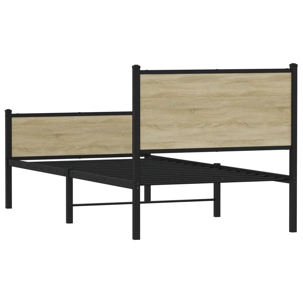 Letto singolo | Letto per adulti | Giroletto senza Materaso in Metallo Rovere Sonoma 75x190 cm - Image 7