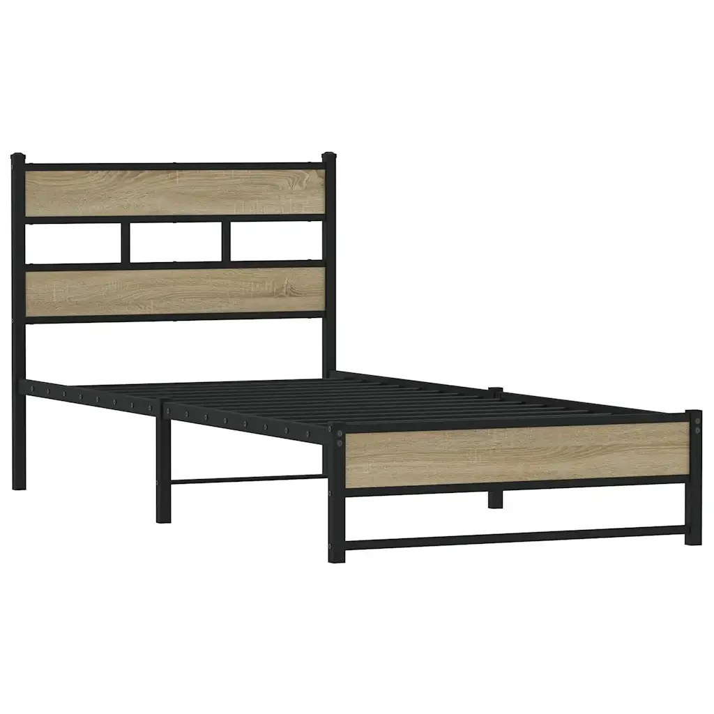 Letto singolo | Letto per adulti | Giroletto senza Materaso in Metallo Rovere Sonoma 75x190 cm - Image 4