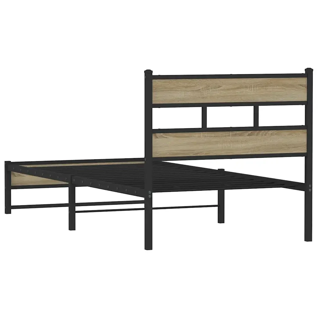 Letto singolo | Letto per adulti | Giroletto senza Materaso in Metallo Rovere Sonoma 75x190 cm - Image 6