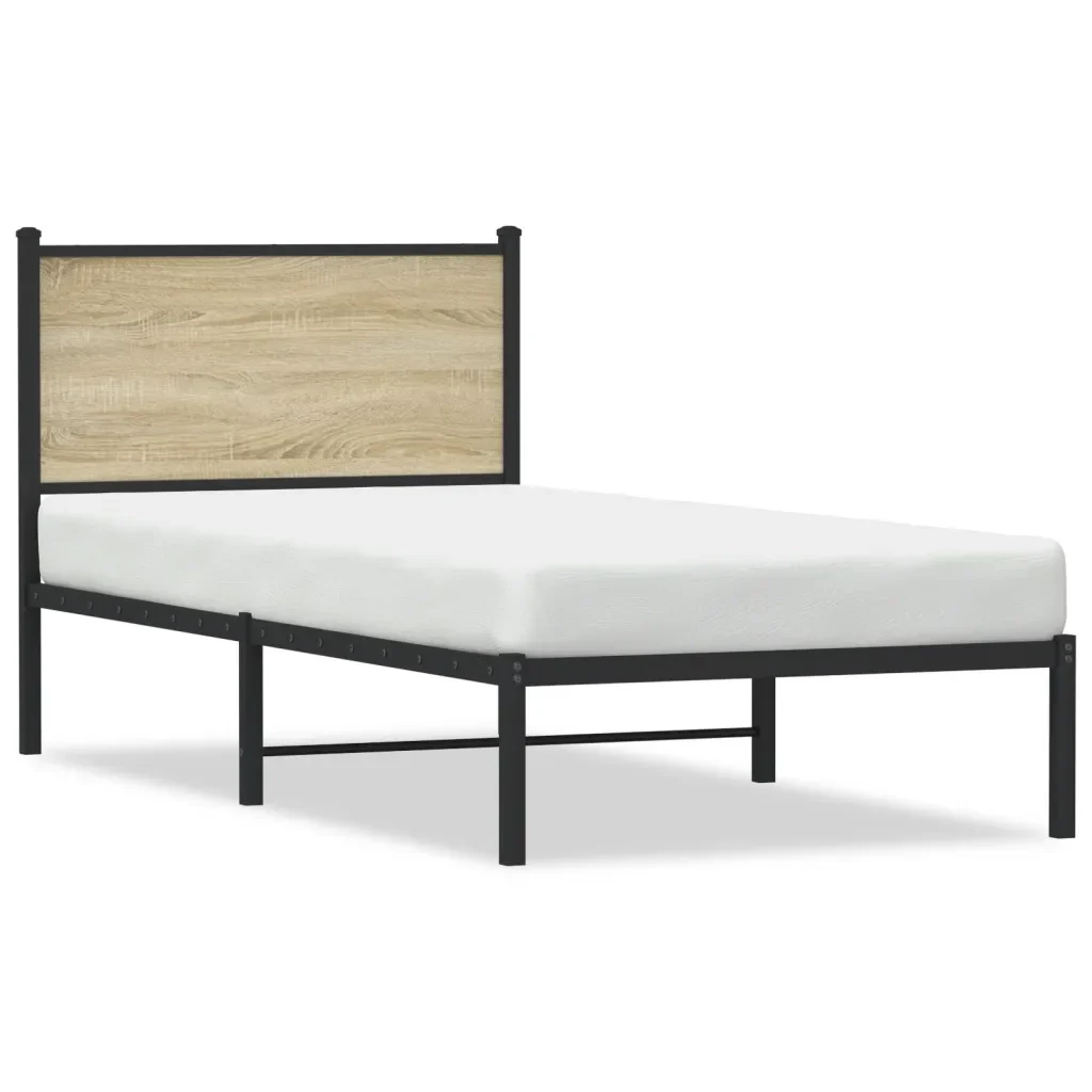 Letto singolo | Letto per adulti | Giroletto senza Materaso in Metallo Rovere Sonoma 80x200 cm