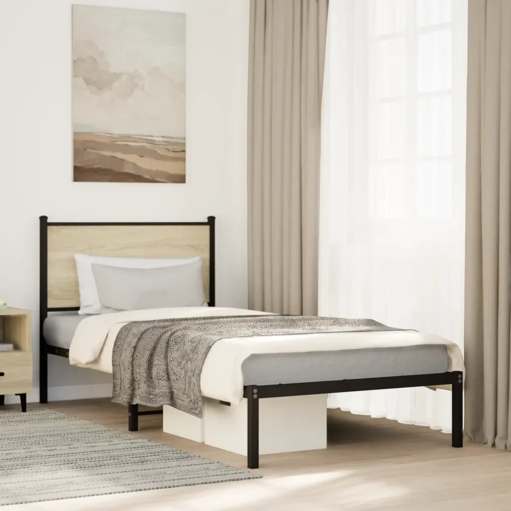Letto singolo | Letto per adulti | Giroletto senza Materaso in Metallo Rovere Sonoma 80x200 cm - Image 2