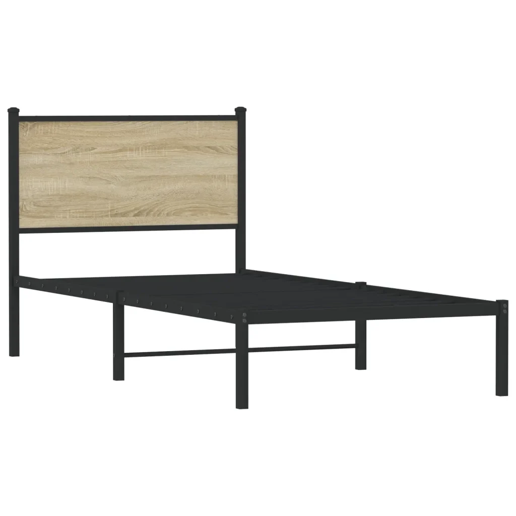 Letto singolo | Letto per adulti | Giroletto senza Materaso in Metallo Rovere Sonoma 80x200 cm - Image 3