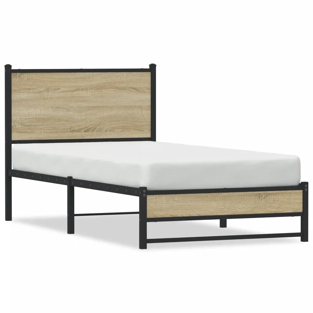 Letto singolo | Letto per adulti | Giroletto senza Materaso in Metallo Rovere Sonoma 80x200 cm