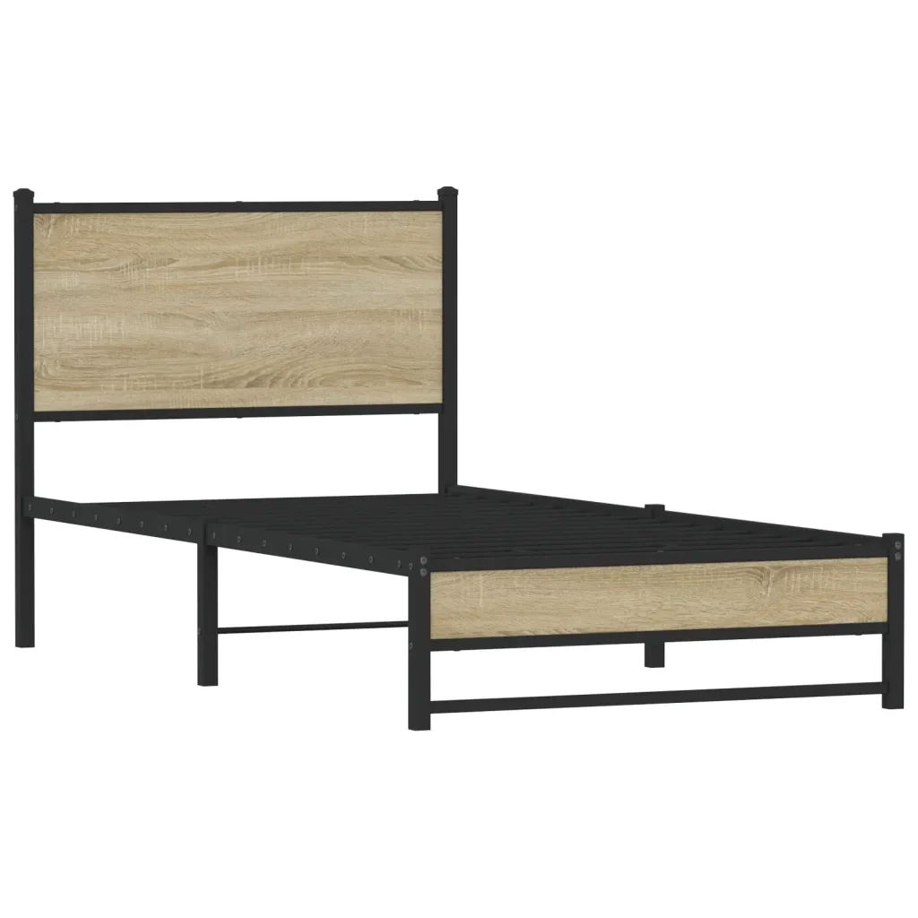 Letto singolo | Letto per adulti | Giroletto senza Materaso in Metallo Rovere Sonoma 80x200 cm - Image 3