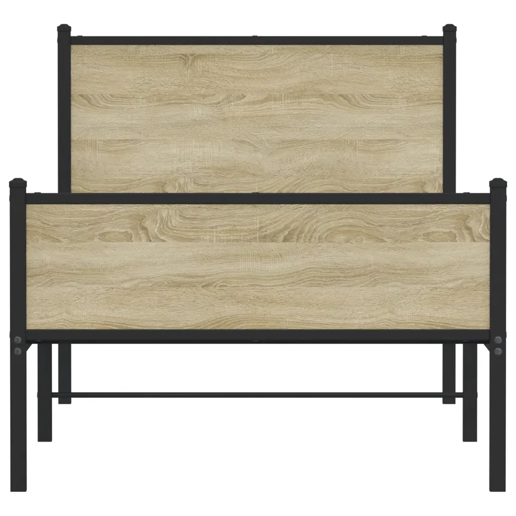Letto singolo | Letto per adulti | Giroletto senza Materaso in Metallo Rovere Sonoma 80x200 cm - Image 5