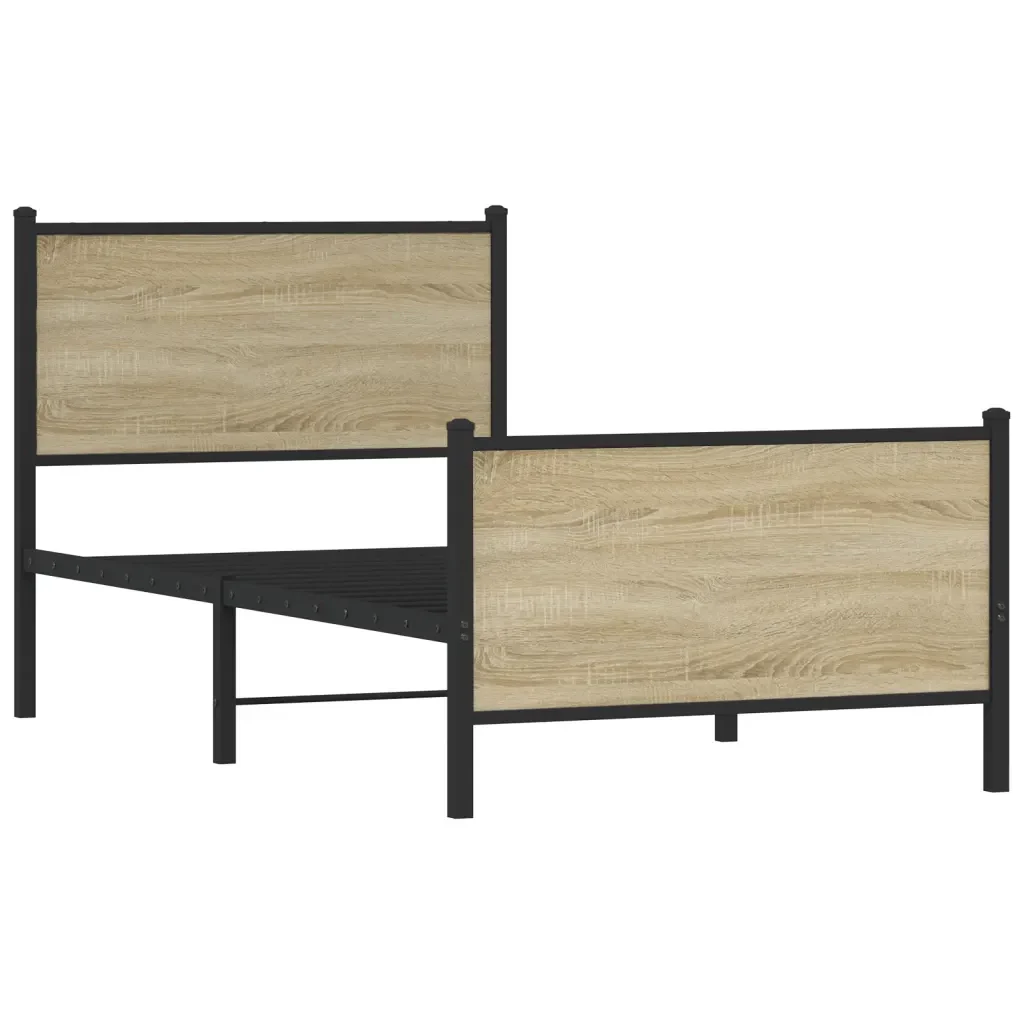 Letto singolo | Letto per adulti | Giroletto senza Materaso in Metallo Rovere Sonoma 90x190 cm - Image 3