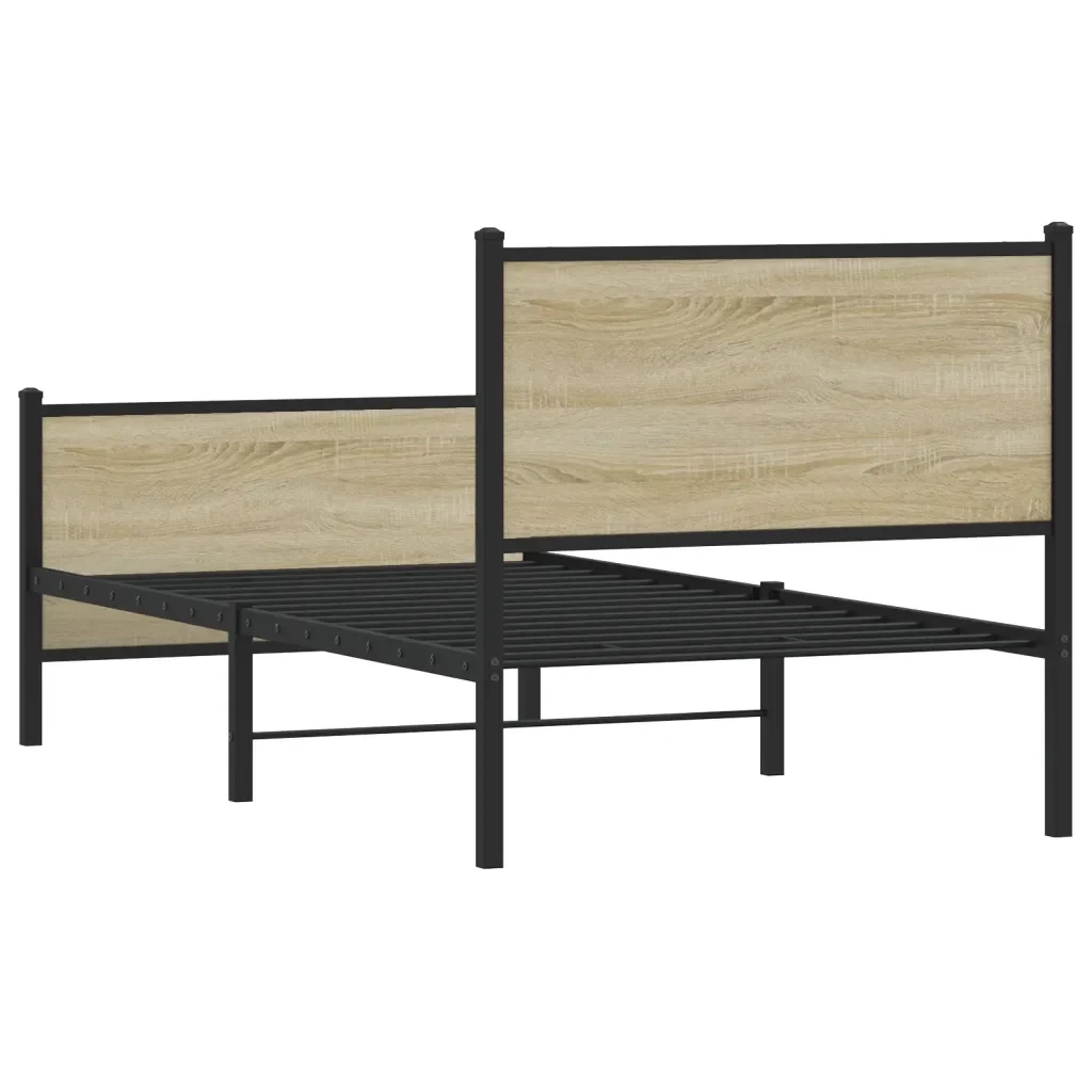 Letto singolo | Letto per adulti | Giroletto senza Materaso in Metallo Rovere Sonoma 90x190 cm - Image 7