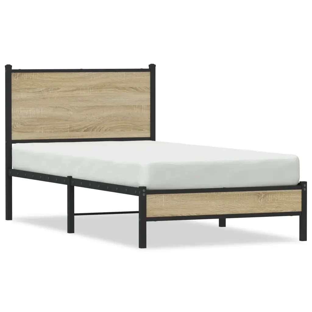 Letto singolo | Letto per adulti | Giroletto senza Materaso in Metallo Rovere Sonoma 90x190 cm