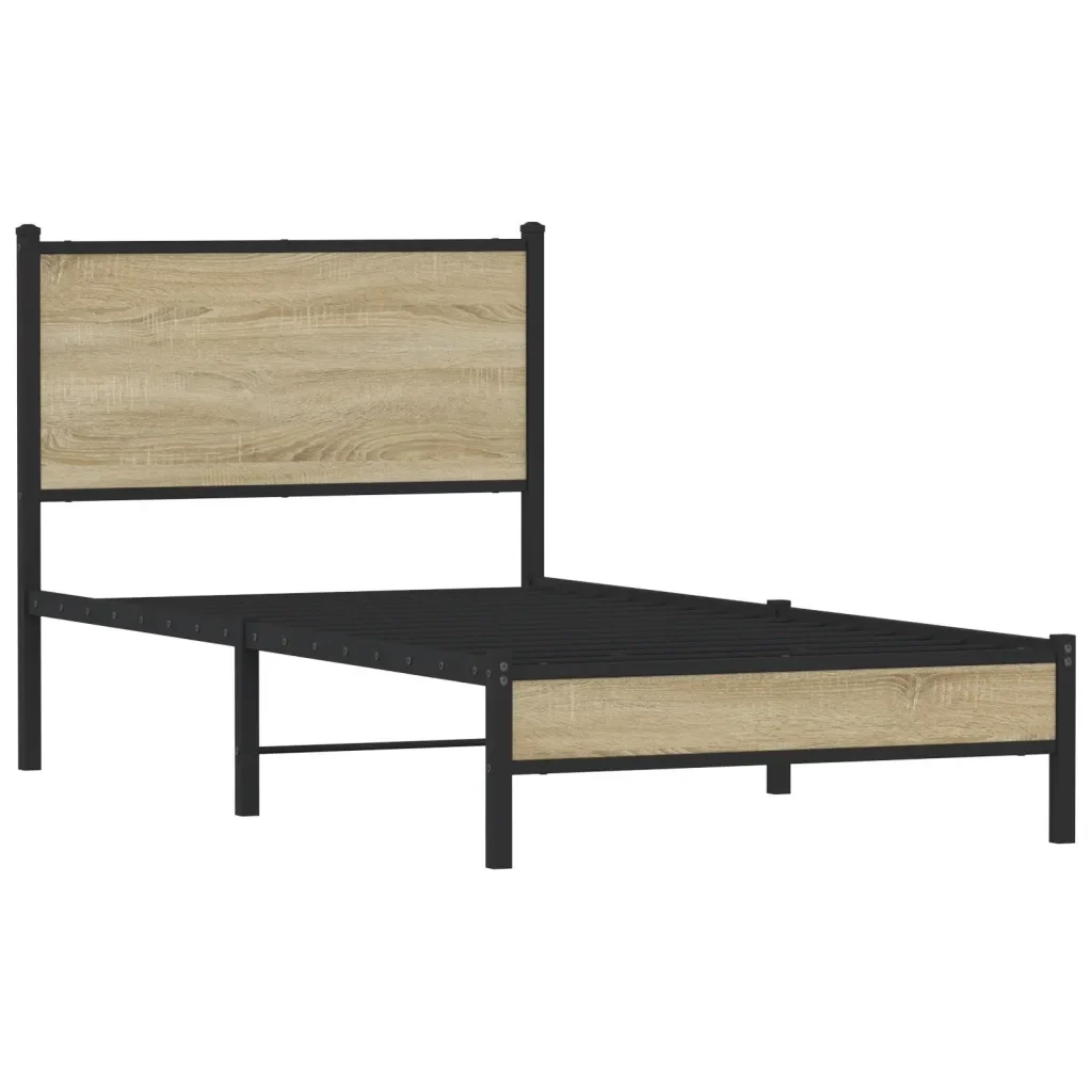 Letto singolo | Letto per adulti | Giroletto senza Materaso in Metallo Rovere Sonoma 90x190 cm - Image 4