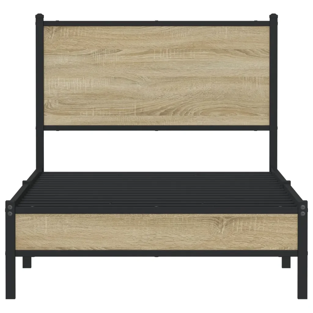 Letto singolo | Letto per adulti | Giroletto senza Materaso in Metallo Rovere Sonoma 90x190 cm - Image 5