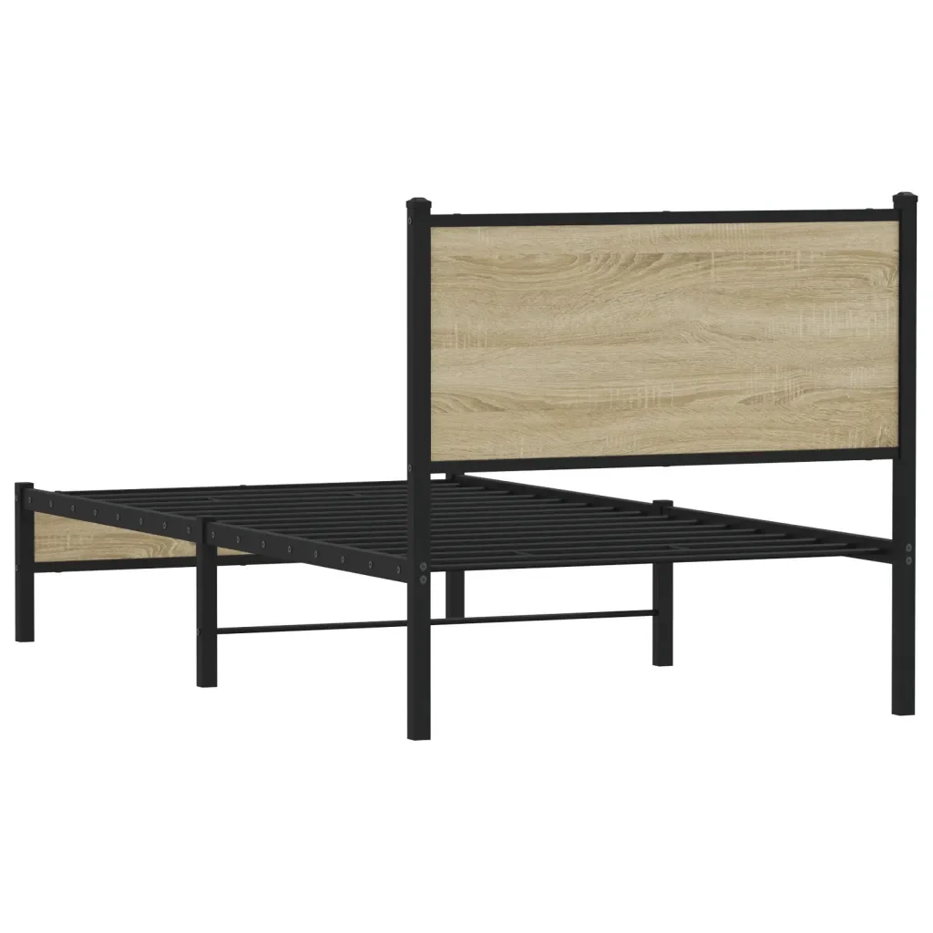 Letto singolo | Letto per adulti | Giroletto senza Materaso in Metallo Rovere Sonoma 90x190 cm - Image 7