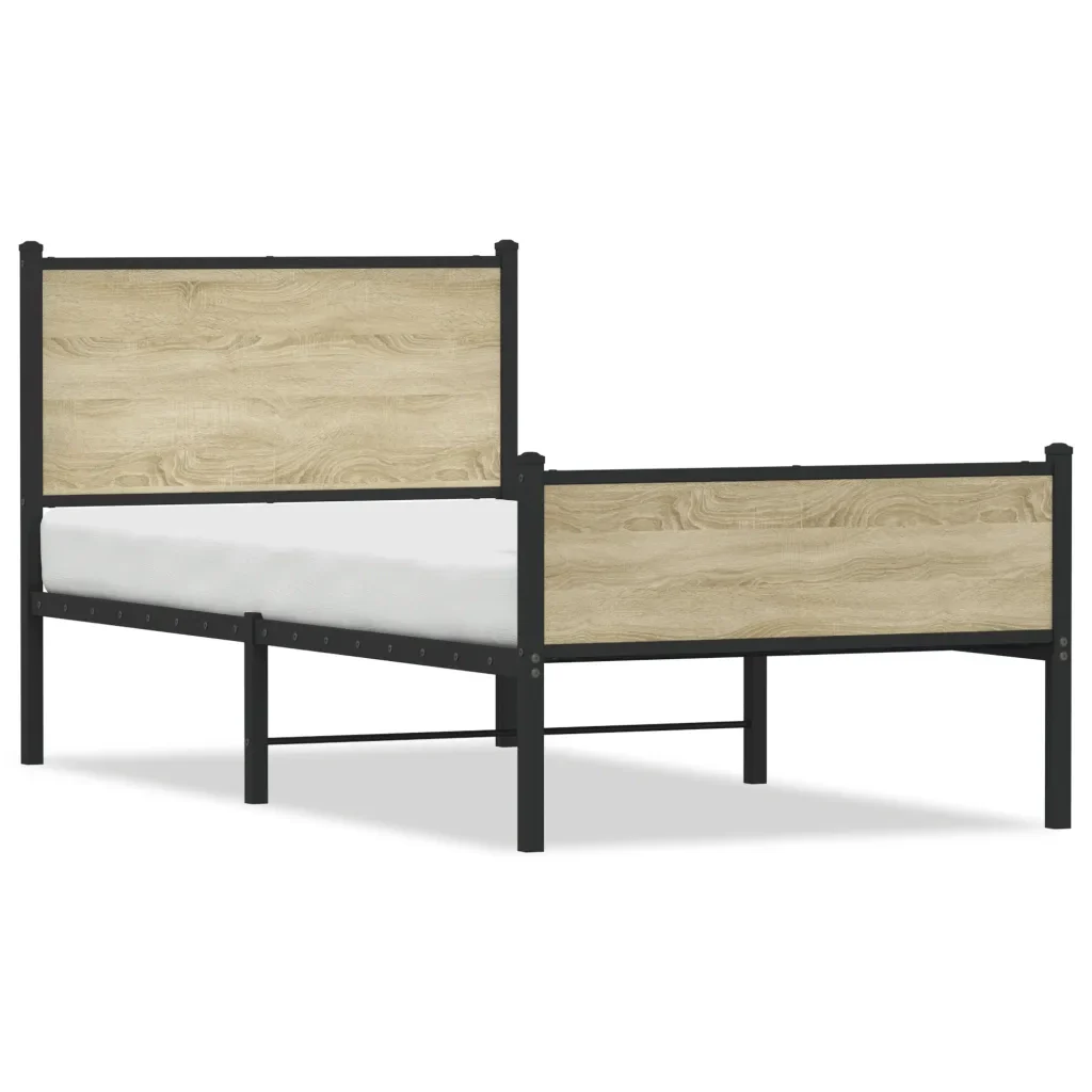 Letto singolo | Letto per adulti | Giroletto senza Materaso in Metallo Rovere Sonoma 90x190 cm