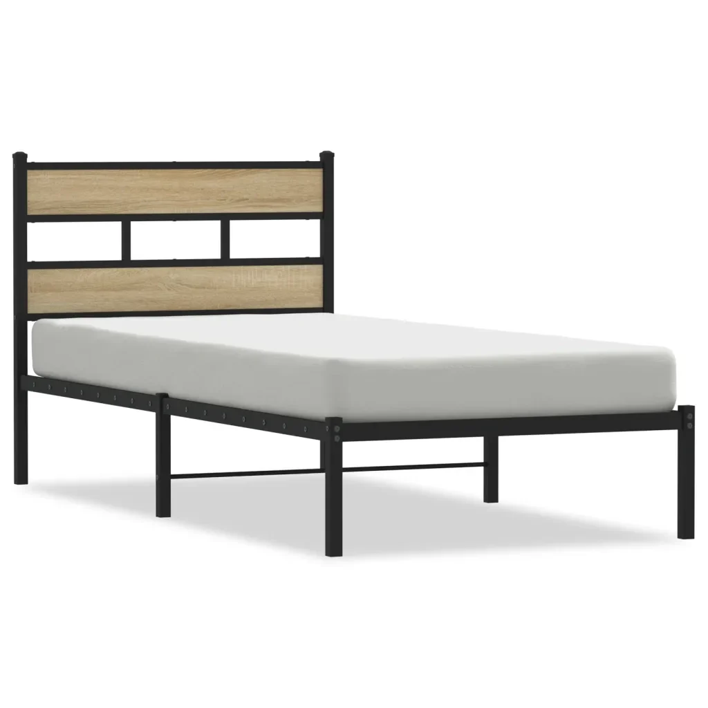 Letto singolo | Letto per adulti | Giroletto senza Materaso in Metallo Rovere Sonoma 90x190 cm
